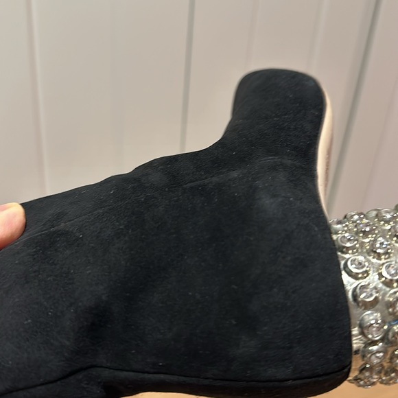 Miu Miu Black Suede & Crystal Embellished Heel Boots - Picture 5 of 8